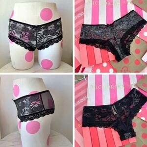Victoria's Secret Very Sexy Black Cheeky Panty NWT Metallic Foil Shimmer VTG